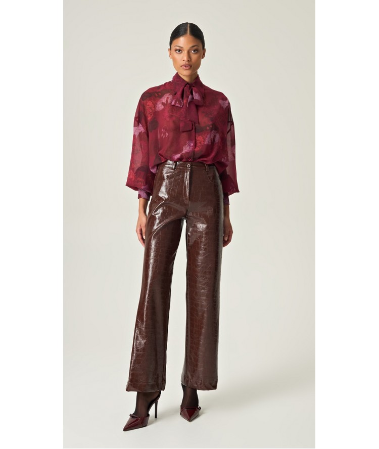 Eveleya Cocoa Croco Leather Pants